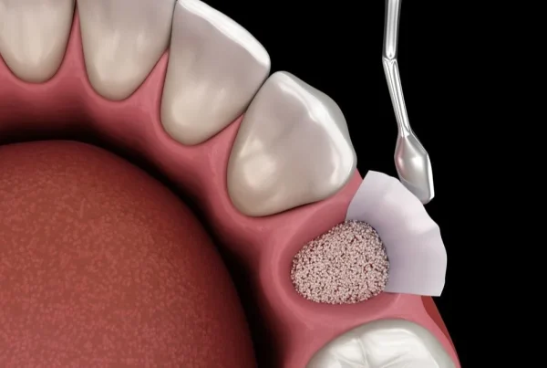 Dental bone graft procedure showing step-by-step socket preservation after tooth extraction